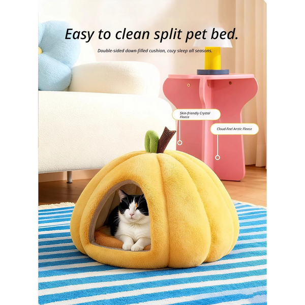 Yellow Pumpkin Pet Bed Short Plush Size L Pet Beds