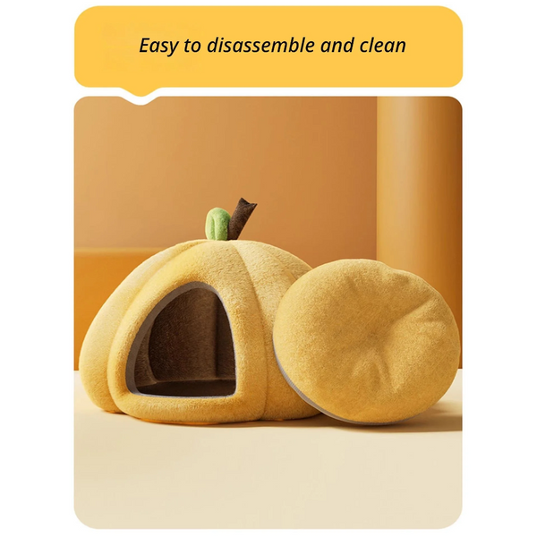 Yellow Pumpkin Pet Bed Short Plush Size L Pet Beds