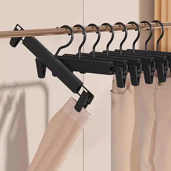 10Pcs Super Anti Slip Pants Hangers With Clips Thickened Plastic Dual Use Skirt/Pants Seamless Mark Home Drying Racks Wardrobe Organizer Essential. Cl