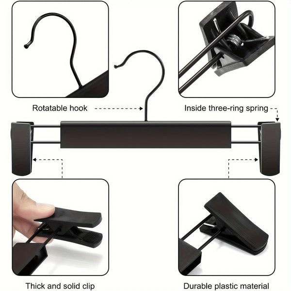 10Pcs Super Anti Slip Pants Hangers With Clips Thickened Plastic Dual Use Skirt/Pants Seamless Mark Home Drying Racks Wardrobe Organizer Essential. Cl