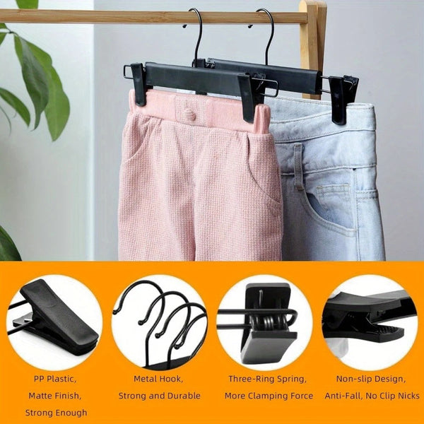 10Pcs Super Anti Slip Pants Hangers With Clips Thickened Plastic Dual Use Skirt/Pants Seamless Mark Home Drying Racks Wardrobe Organizer Essential. Cl
