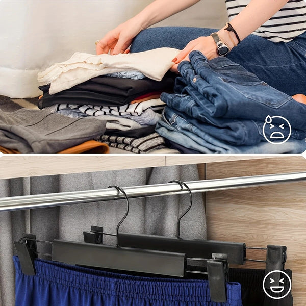 10Pcs Super Anti Slip Pants Hangers With Clips Thickened Plastic Dual Use Skirt/Pants Seamless Mark Home Drying Racks Wardrobe Organizer Essential. Cl
