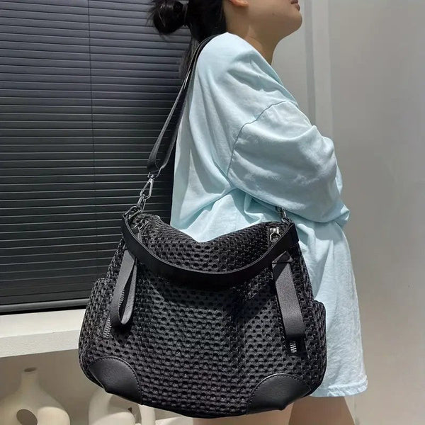 Womens Fashionable Mesh Paneled Crossbody Bag Large Capacity Lightweight Travel Vacation Sports Women's Bags & Handbags