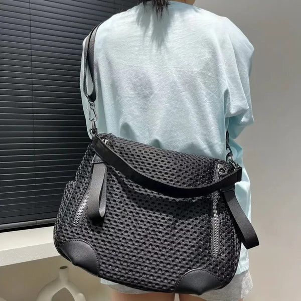 Womens Fashionable Mesh Paneled Crossbody Bag Large Capacity Lightweight Travel Vacation Sports Women's Bags & Handbags