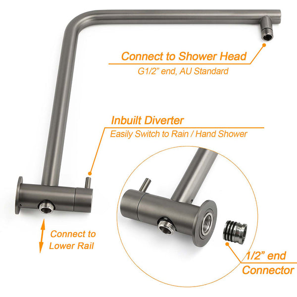 Wels Gun Metal Round 10" 2In1 Shower Head 3 Modes Handheld Slide Rail Arm Twin Taps Shower Heads & Combos