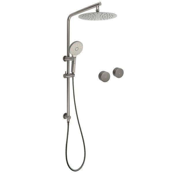 Wels Gun Metal Round 10" Twin Shower Head 3 Modes Handheld Slide Rail Hot Cold Taps Set Shower Heads & Combos