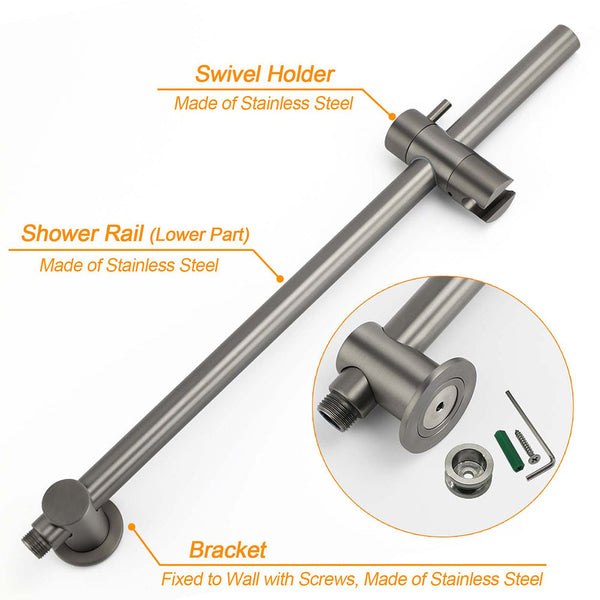 Wels Gun Metal Round 10" Twin Shower Head 3 Modes Handheld Slide Rail Hot Cold Taps Set Shower Heads & Combos