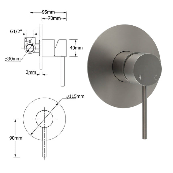 Wels Gun Metal Round 10" Twin Shower Head 3 Modes Handheld Slide Rail Diverter Mixer Shower Heads & Combos