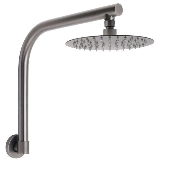Gun Metal Round 8" Rainfall Shower Head + High Rise Gooseneck Wall Arm Bath Set Shower Heads & Combos
