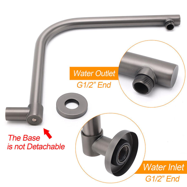 Gun Metal Round 8" Rainfall Shower Head + High Rise Gooseneck Wall Arm Bath Set Shower Heads & Combos
