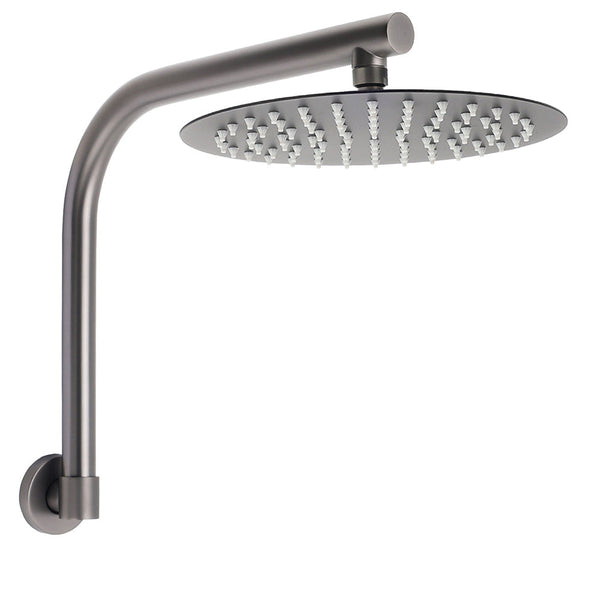 Gun Metal Round 10" Rainfall Shower Head + High Rise Gooseneck Wall Arm Bath Set Shower Heads & Combos