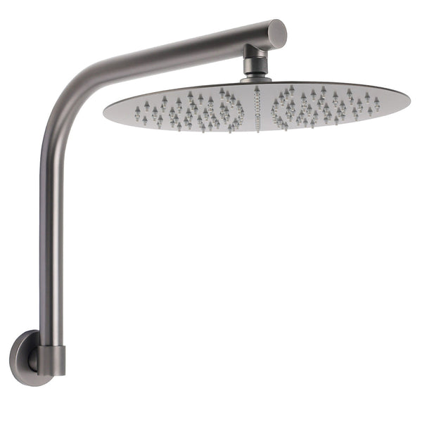 Gun Metal Round 12" Rainfall Shower Head + High Rise Gooseneck Wall Arm Bath Set Shower Heads & Combos