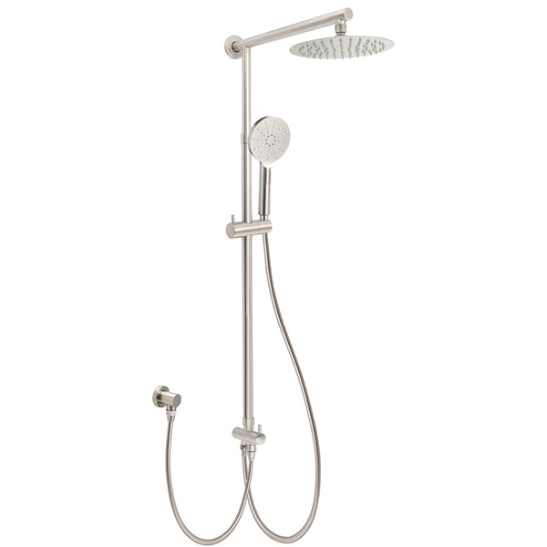 Brushed Nickel 2In1 Round 8" Stainless Steel Rain Head Shower Handheld Sliding Rail Arm Set Shower Heads & Combos