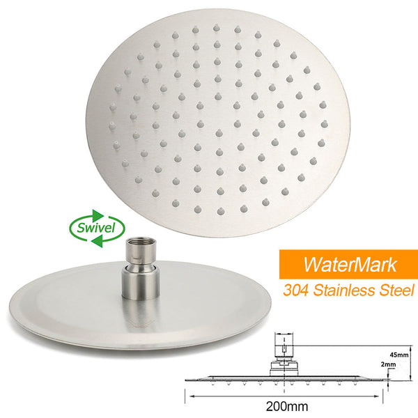 Brushed Nickel 2In1 Round 8" Stainless Steel Rain Head Shower Handheld Sliding Rail Arm Set Shower Heads & Combos