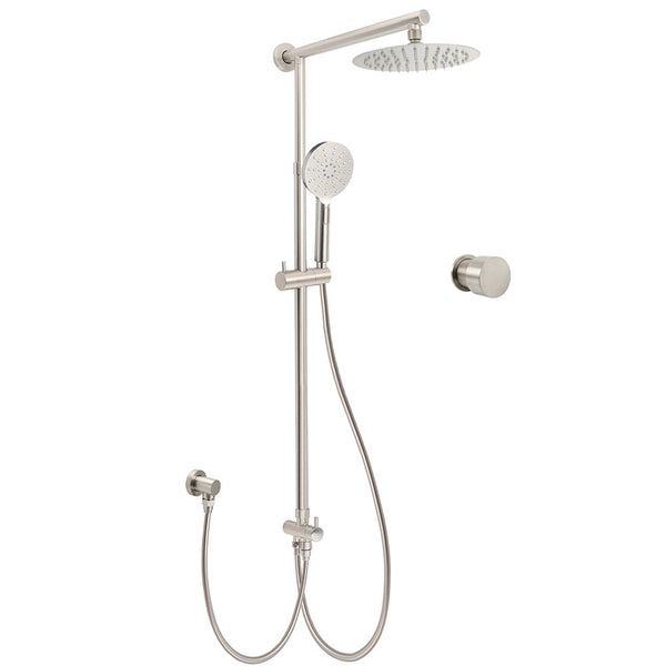 Brushed Nickel 8" Thin Rain Head Twin Shower Handheld Sliding Rail Arm Set With Mixer Shower Heads & Combos