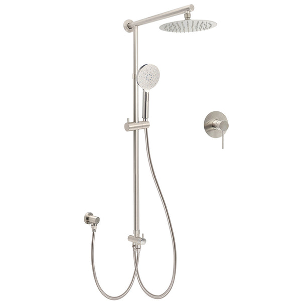 Brushed Nickel Round 8" Rain Head Shower Handheld Sliding Rail Arm Mixer 2In1 Set Shower Heads & Combos
