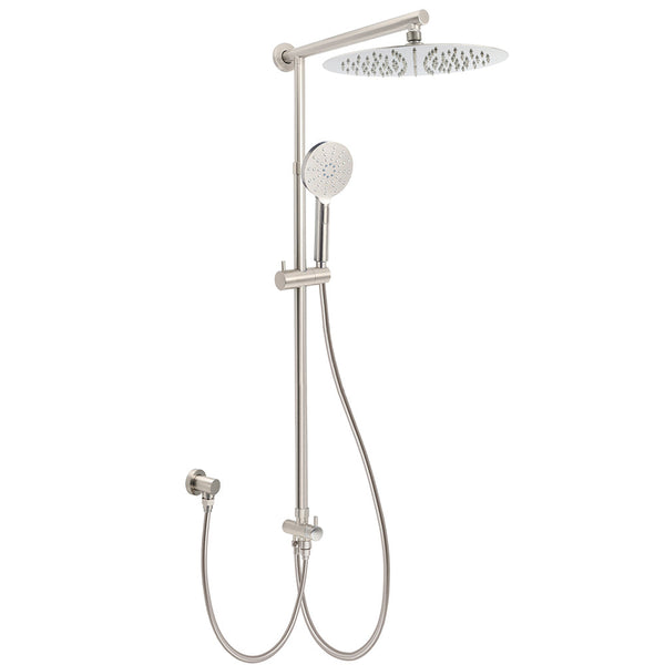 Brushed Nickel 2In1 Round 12" Stainless Steel Rainfall Head Shower Handheld Sliding Rail Arm Set Shower Heads & Combos