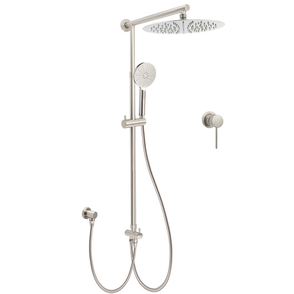 Brushed Nickel Round 12" Rainfall Head Shower Handheld Sliding Rail Small Face Mixer 2In1 Set Shower Heads & Combos