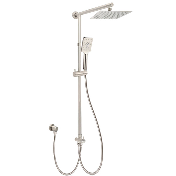 Brushed Nickel 2In1 Square 8" Thin Rainfall Head Shower Handheld Sliding Rail Arm Set Shower Heads & Combos