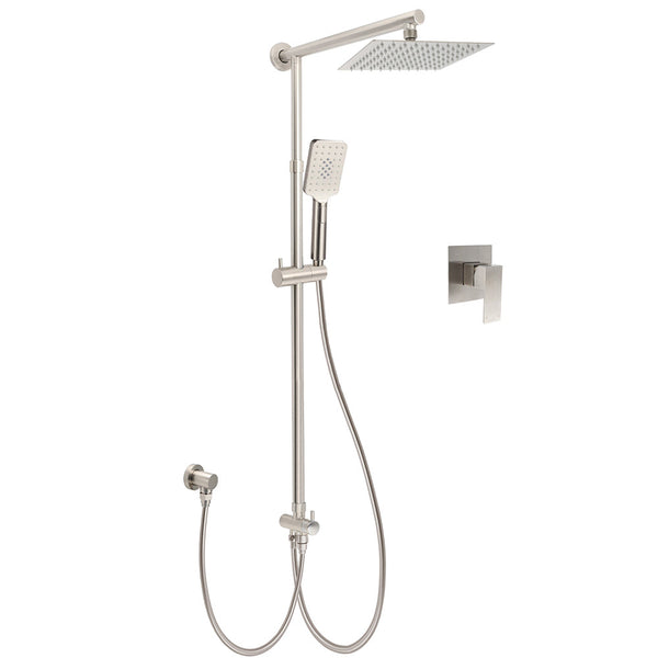 Brushed Nickel 8" Rain Head Shower Square 3 Modes Handheld Sliding Rail Arm Mixer Dual Set Shower Heads & Combos