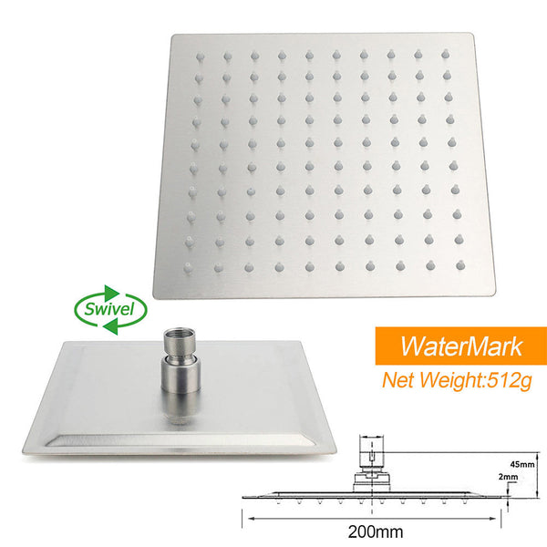 Brushed Nickel 8" Rain Head Shower Square 3 Modes Handheld Sliding Rail Arm Mixer Dual Set Shower Heads & Combos