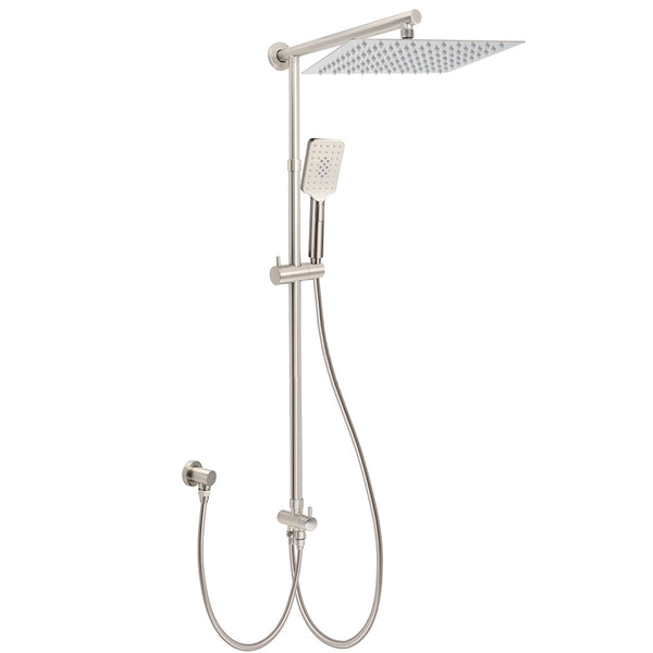 Brushed Nickel 2In1 Square 12" Thin Rainfall Head Shower 3 Modes Handheld Sliding Rail Arm Set Shower Heads & Combos