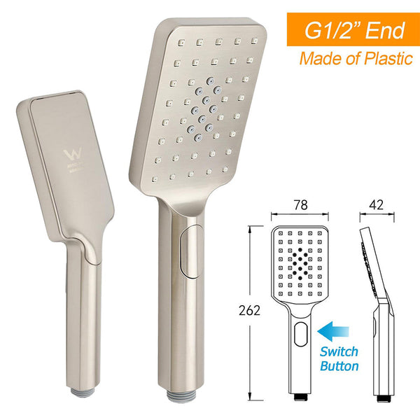 Brushed Nickel 2In1 Square 12" Thin Rainfall Head Shower 3 Modes Handheld Sliding Rail Arm Set Shower Heads & Combos