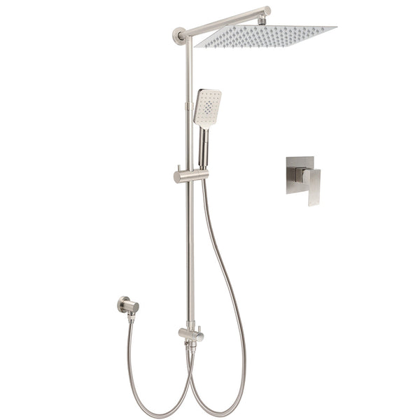 Wels Brushed Nickel 12" Rain Head Shower Square 3 Modes Handheld Sliding Rail Arm Mixer Dual Set Shower Heads & Combos