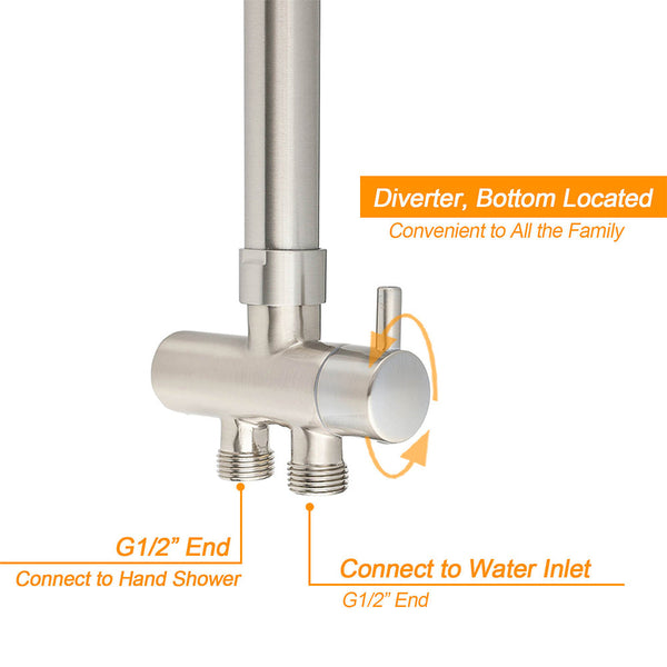 Wels Brushed Nickel 12" Rain Head Shower Square 3 Modes Handheld Sliding Rail Arm Mixer Dual Set Shower Heads & Combos