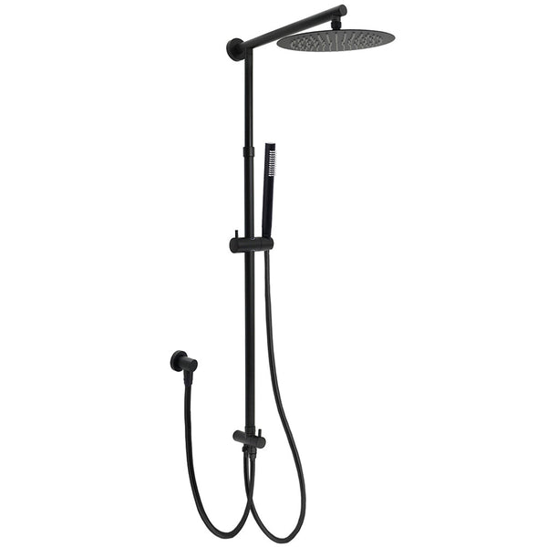 Matt Black Dual Round Shower Set 10" Rain Head Metal Handheld Sliding Rail Arm Diverter Shower Heads & Combos