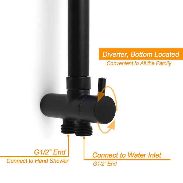 Matt Black Round Dual Shower Set 10" Rain Head Metal Handheld Sliding Rail Arm Twin Taps Shower Heads & Combos