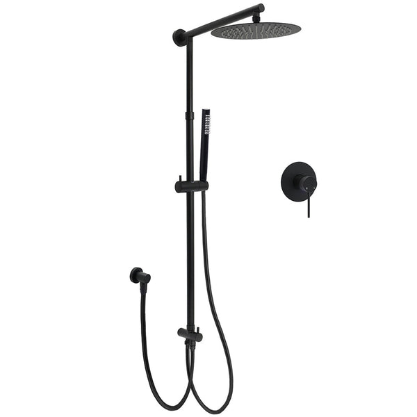 Matt Black 2In1 Round Shower 10" Rainfall Head Metal Handheld Sliding Rail Diverter Mixer Set Shower Heads & Combos