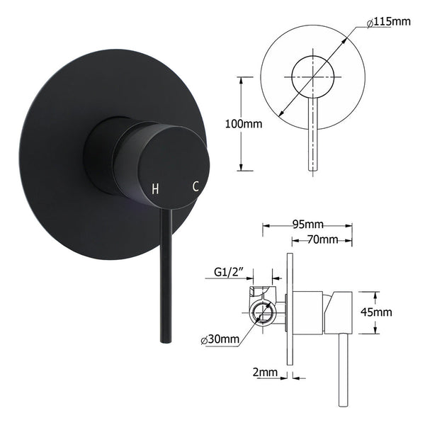 Matt Black 2In1 Round Shower 10" Rainfall Head Metal Handheld Sliding Rail Diverter Mixer Set Shower Heads & Combos