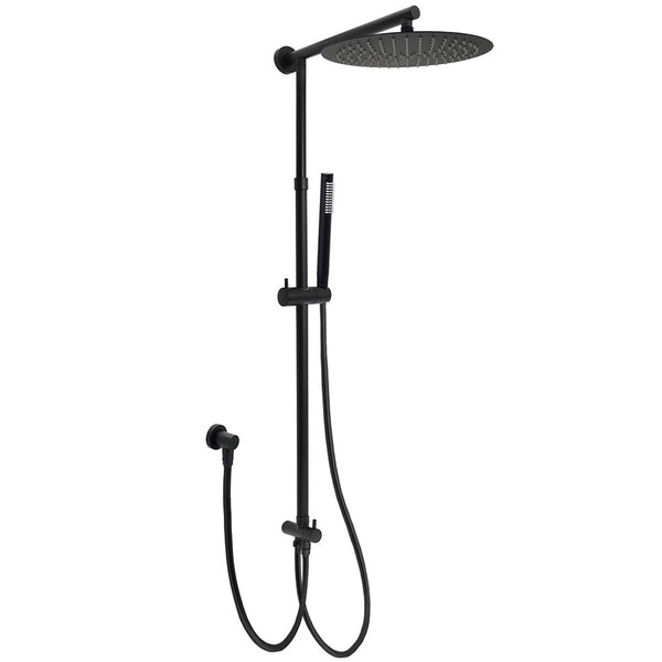 Matte Black Large 12" Round Shower Head Twin Set Stainless Steel Handheld Diverter Wall Rail Arm Shower Heads & Combos