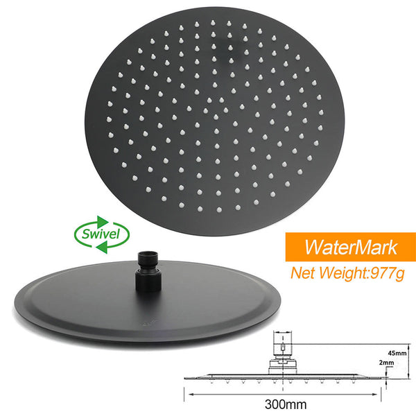 Matte Black Large 12" Round Shower Head Twin Set Stainless Steel Handheld Diverter Wall Rail Arm Shower Heads & Combos