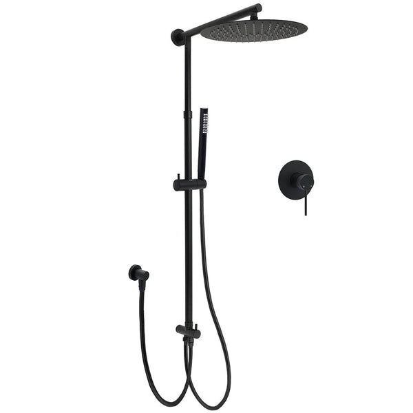 Wels Matt Black Twin Round 12" Shower Head Set Metal Handheld Flexible Rail Wall Arm Mixer Shower Heads & Combos