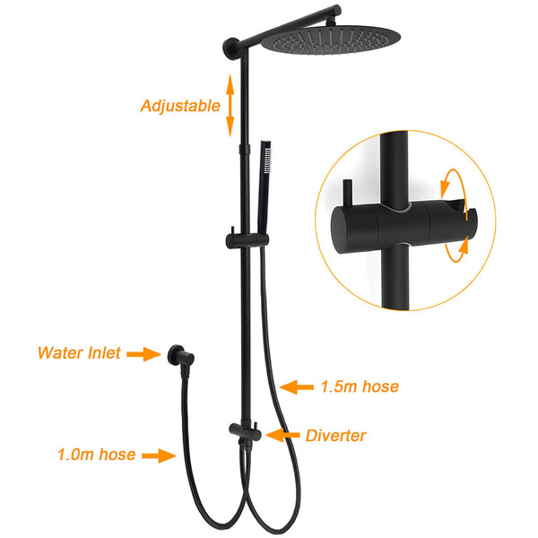 Wels Matt Black Twin Round 12" Shower Head Set Metal Handheld Flexible Rail Wall Arm Mixer Shower Heads & Combos