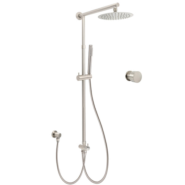 Brushed Nickel 8" Thin Rain Head Twin Shower Metal Handheld Rose Sliding Rail Arm Set With Mixer Shower Heads & Combos