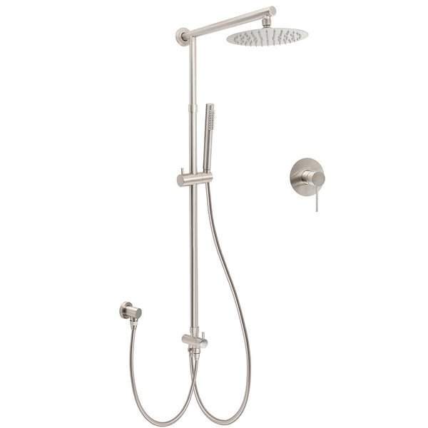 Brushed Nickel Round 8" Rain Head Shower 1 Mode Handheld Sliding Rail Arm Mixer 2In1 Set Shower Heads & Combos