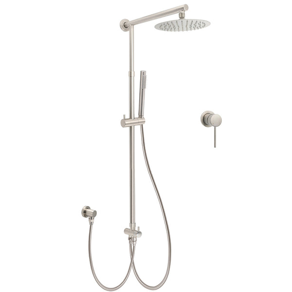 Wels Brushed Nickel Round 8" Rain Head Shower 1 Mode Handheld Sliding Rail Mixer 2In1 Set Shower Heads & Combos