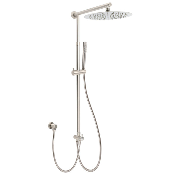 Brushed Nickel Dual Round 12" Stainless Steel Rain Shower Head Metal Handheld Sliding Rail Arm Set Shower Heads & Combos