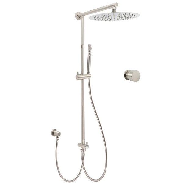 Brushed Nickel 12" Large Rain Head Twin Shower Handheld Rose Sliding Rail Arm Set With Mixer Shower Heads & Combos