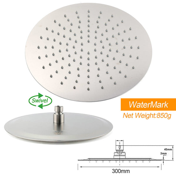 Brushed Nickel 12" Large Rain Head Twin Shower Handheld Rose Sliding Rail Arm Set With Mixer Shower Heads & Combos