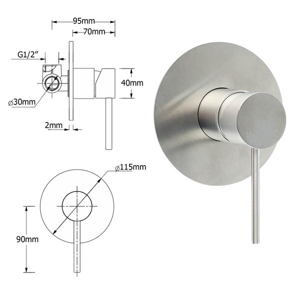 Brushed Nickel Round 12" Rain Head Shower Single Mode Handheld Sliding Rail Arm Mixer 2In1 Set Shower Heads & Combos