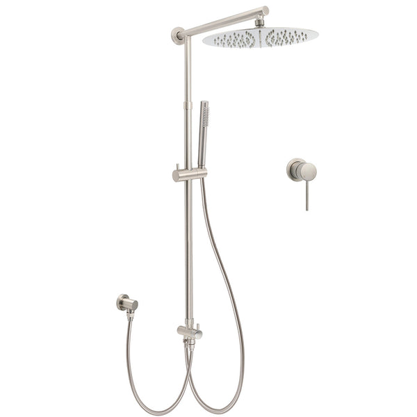 Brushed Nickel 2In1 Set Round 12" Rain Head Shower Single Mode Handheld Sliding Railwall Mixer Shower Heads & Combos