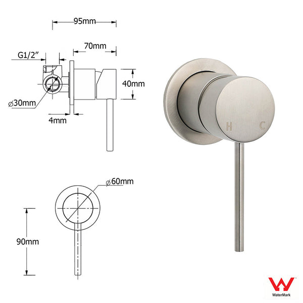 Brushed Nickel 2In1 Set Round 12" Rain Head Shower Single Mode Handheld Sliding Railwall Mixer Shower Heads & Combos