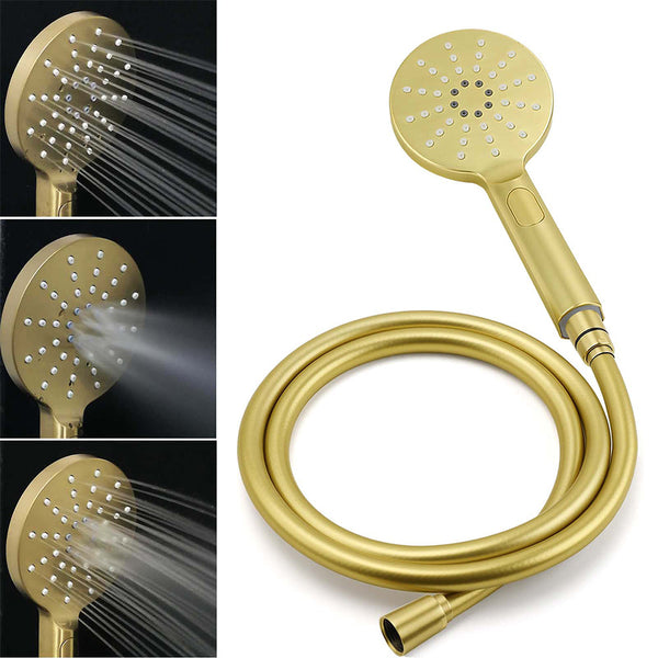 Wels Brushed Gold Twin Shower 8" Round Head Set 3 Mode Handheld Rose Sliding Rail Arm Shower Heads & Combos