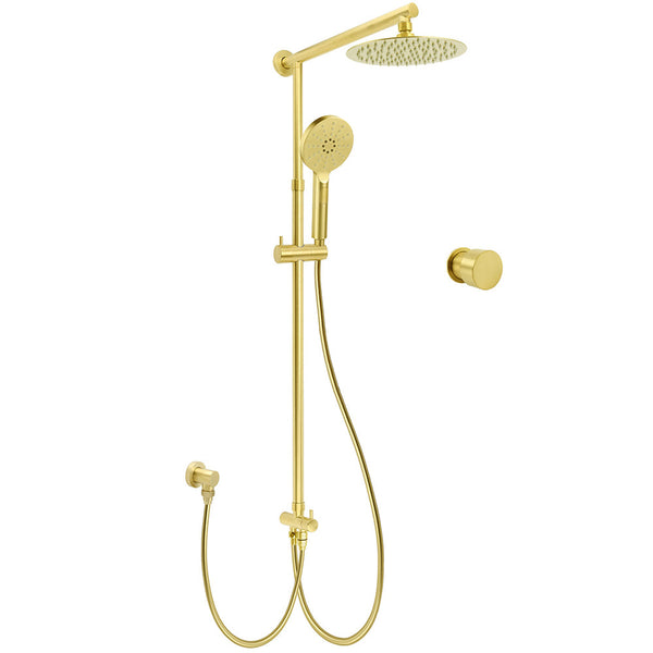 Wels Brushed Gold Dual Shower Set 8" Round Head 3 Mode Handheld Rose Sliding Rail Mixer Valve Shower Heads & Combos