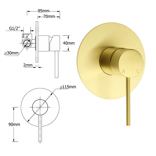 Brushed Gold Twin Shower 8" Round Head 3 Mode Handheld Rose Sliding Rail With Mixer Set Shower Heads & Combos
