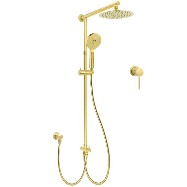 Wels Brushed Gold Shower 8" Round Head 3 Mode Handheld Rose Sliding Rail Mixer Dual Set Shower Heads & Combos